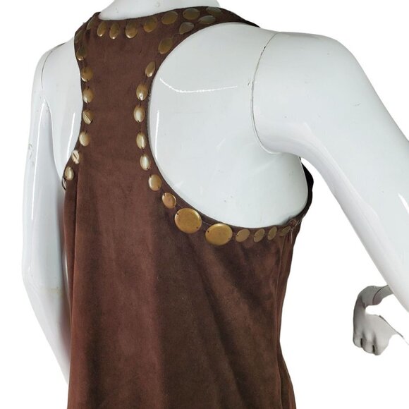 Retro Metal Embellished T Back Tunic Top Brown Microfiber Lee and Joe Womens Med - Picture 8 of 14